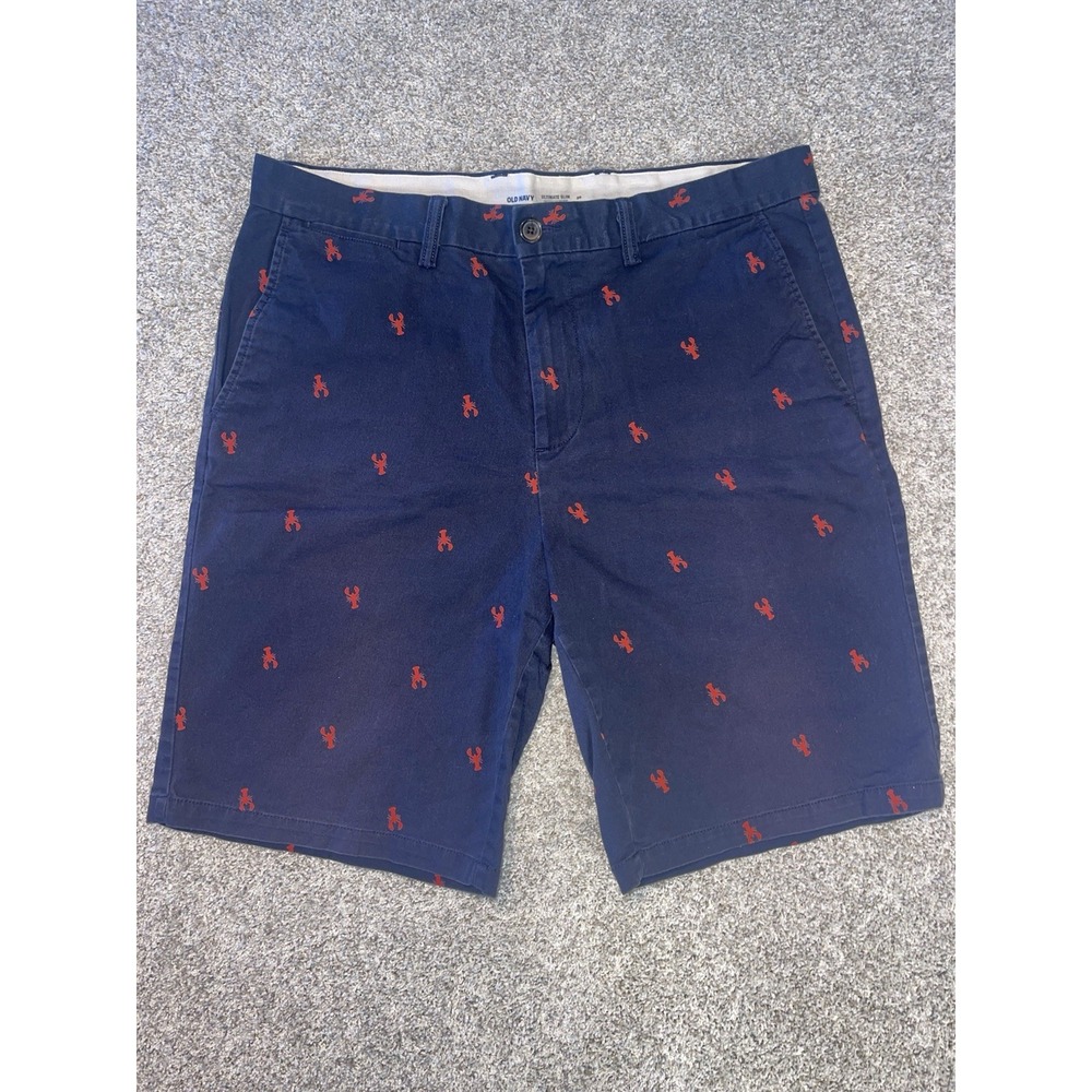 Old Navy Chino Ultimate Slim Built In Flex Navy Shorts With Red Lobsters 36 Mens
